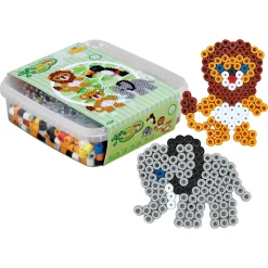 Hama Maxi perlesæt i bøtte - 600 perler og 1 stiftplade - Vilde dyr