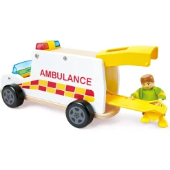 Hape Rapid Response ambulance - udrykningskøretøj med lys, sirene og båre - 26x12 cm