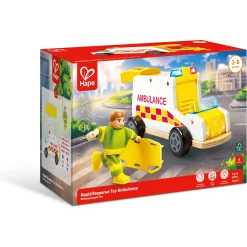 Hape Rapid Response ambulance - udrykningskøretøj med lys, sirene og båre - 26x12 cm