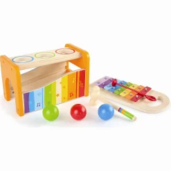 Hape slå- og xylofonbænk i træ med hammer, bolde og udtrækkelig xylofon - fra 12 mdr.