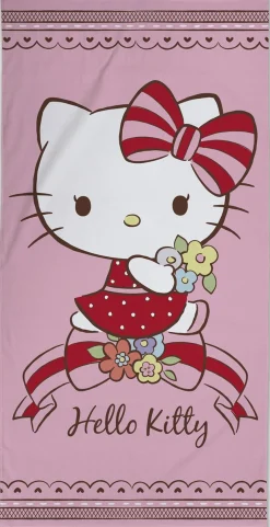 Hello Kitty håndklæde - 70x140 cm - 100% bomuld - Blødt badehåndklæde med den søde Hello Kitty