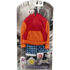 Jack dukketøj - Orange hættetrøje og ternede shorts - til 29 cm dukker