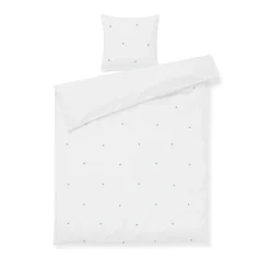 JUNA sengetøj 140x220 cm - 100% økologisk bomuld - Daisy hvid med broderede blomster