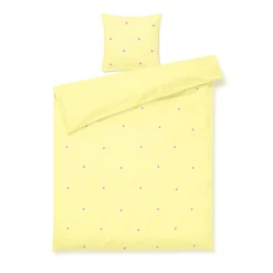 JUNA sengetøj 140x220 cm - 100% økologisk bomuld - Daisy gul med broderede blomster