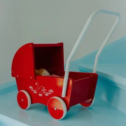 Klassisk dukkevogn - 42x22x44 cm - Rød med svanemotiv