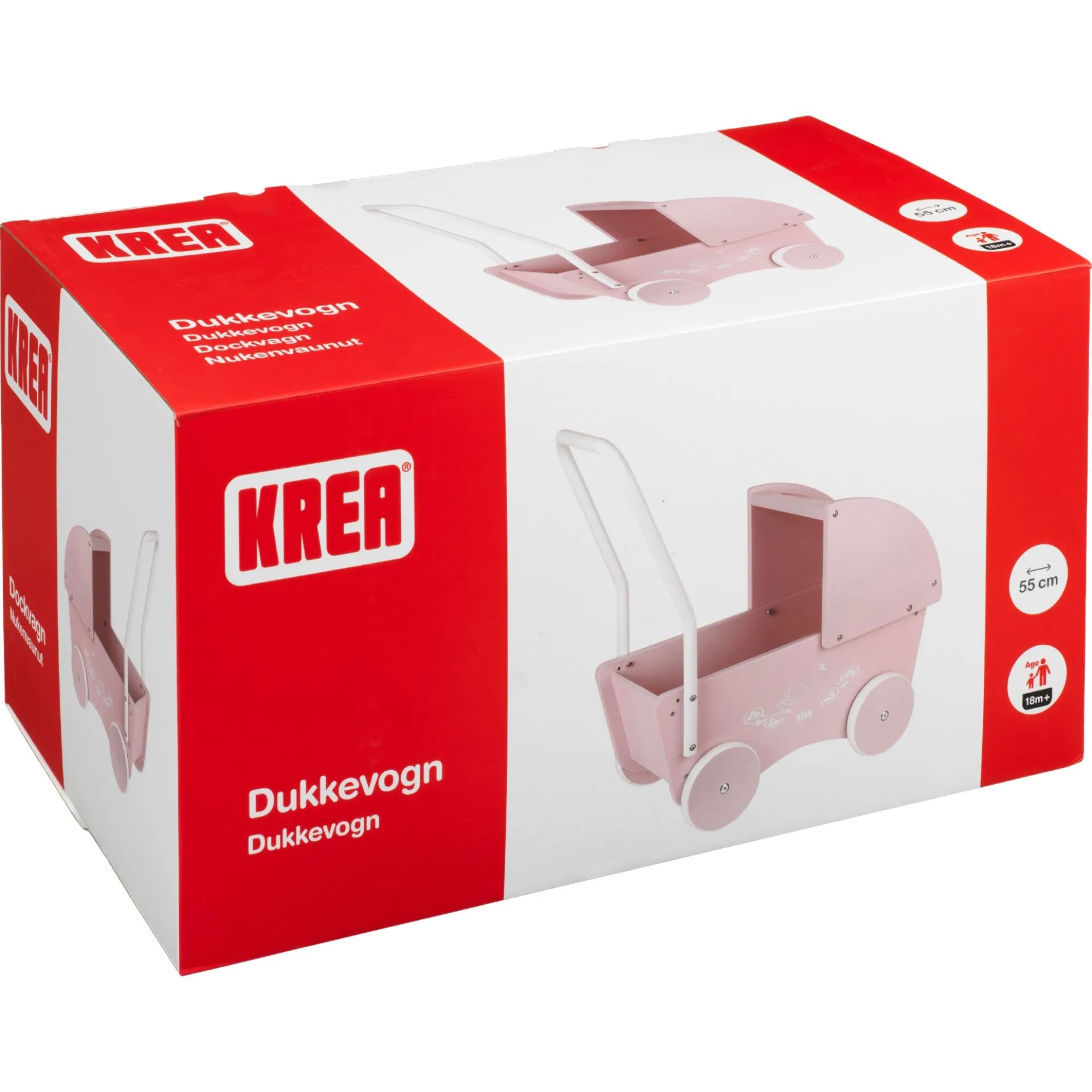 KREA dukkevogn 42x22x44 cm - Rosa med svanemotiv