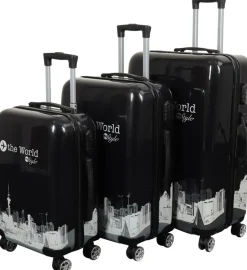 Kuffertsæt - 3 Stk. - Kuffert med motiv - New York city - Black - Hardcase letvægt kuffert med 4 hjul