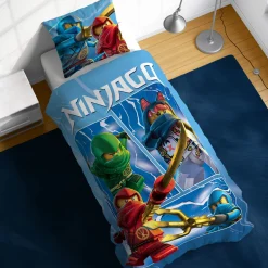 LEGO Ninjago sengetøj - 100% bomuld - Børnesengetøj 140x200 cm - LEGO sengetøj - Lloyd, Kai, Jay og Zane