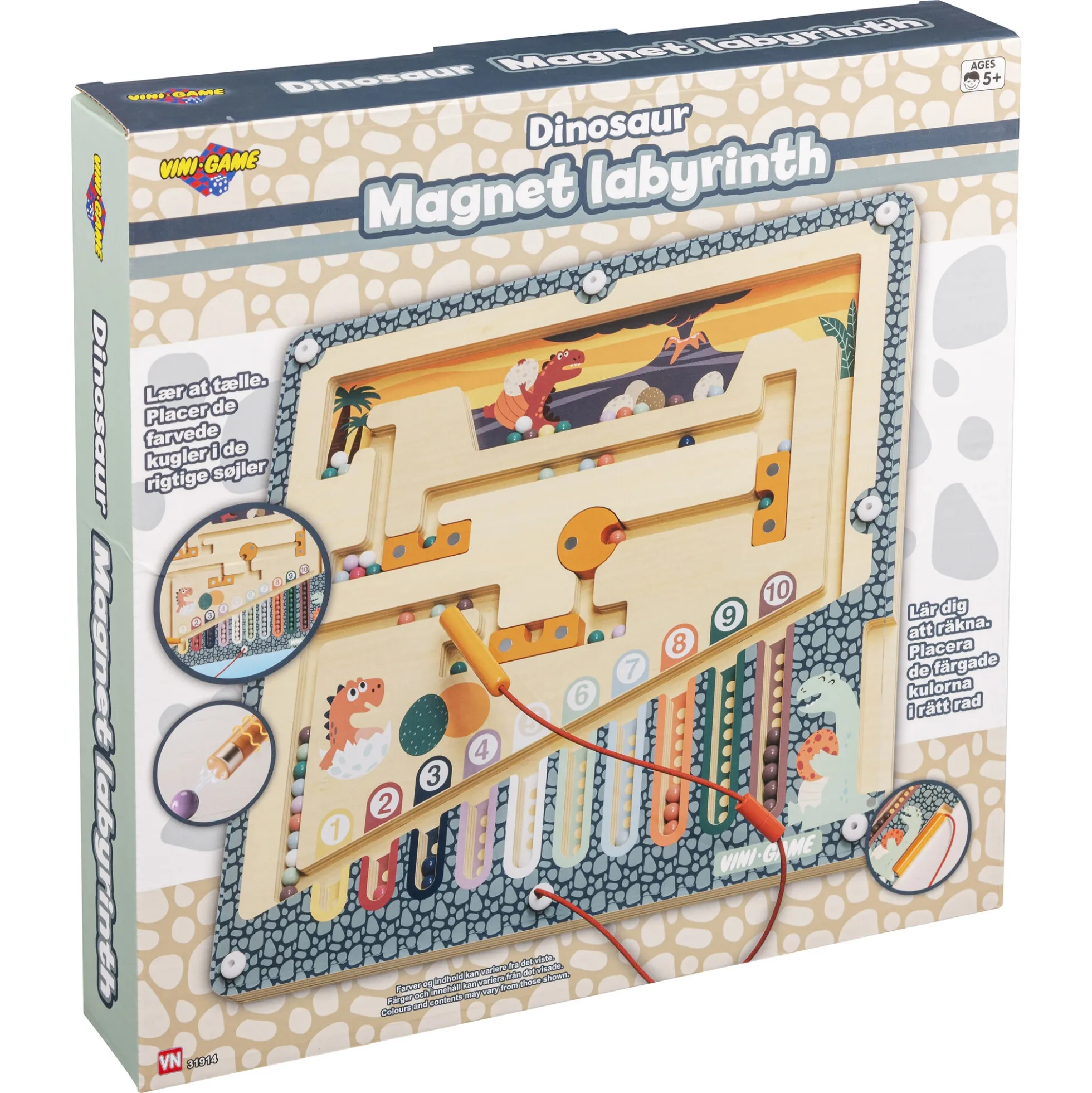 Magnetisk dinosaur labyrintspil - lær at tælle med farvede kugler