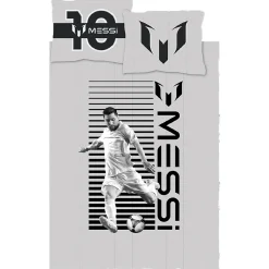 Messi sengetøj - 100% bomuld - Børnesengetøj 140x200 cm - Gråt fodbold sengetøj