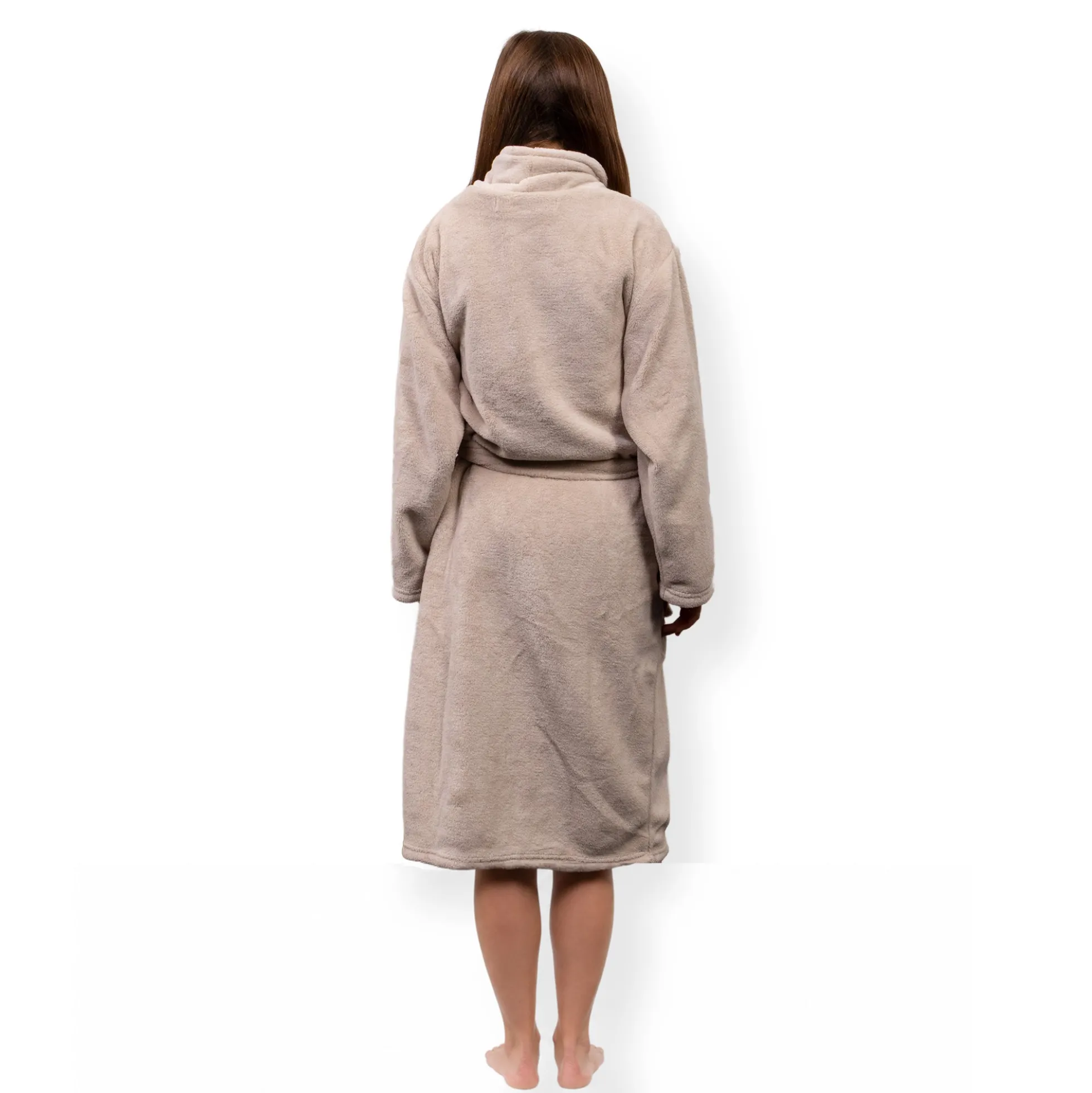 Morgenkåbe str. 8-10 år - 100% blød fleece børnekåbe - Sand