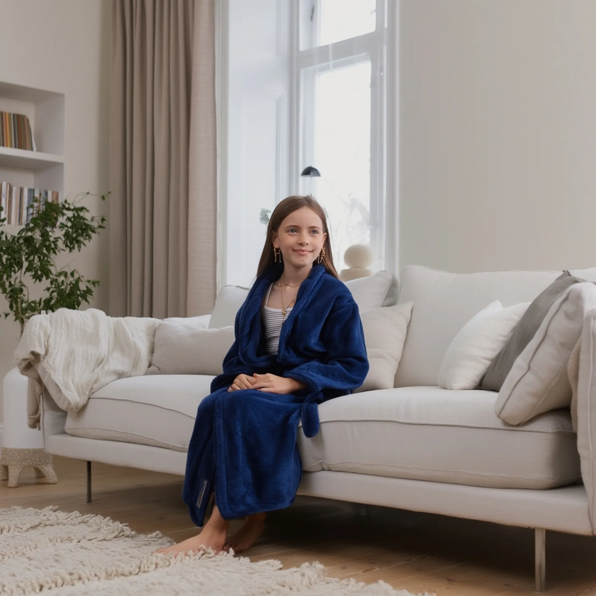 Morgenkåbe str. 8-10 år - 100% blød fleece børnekåbe - Blå