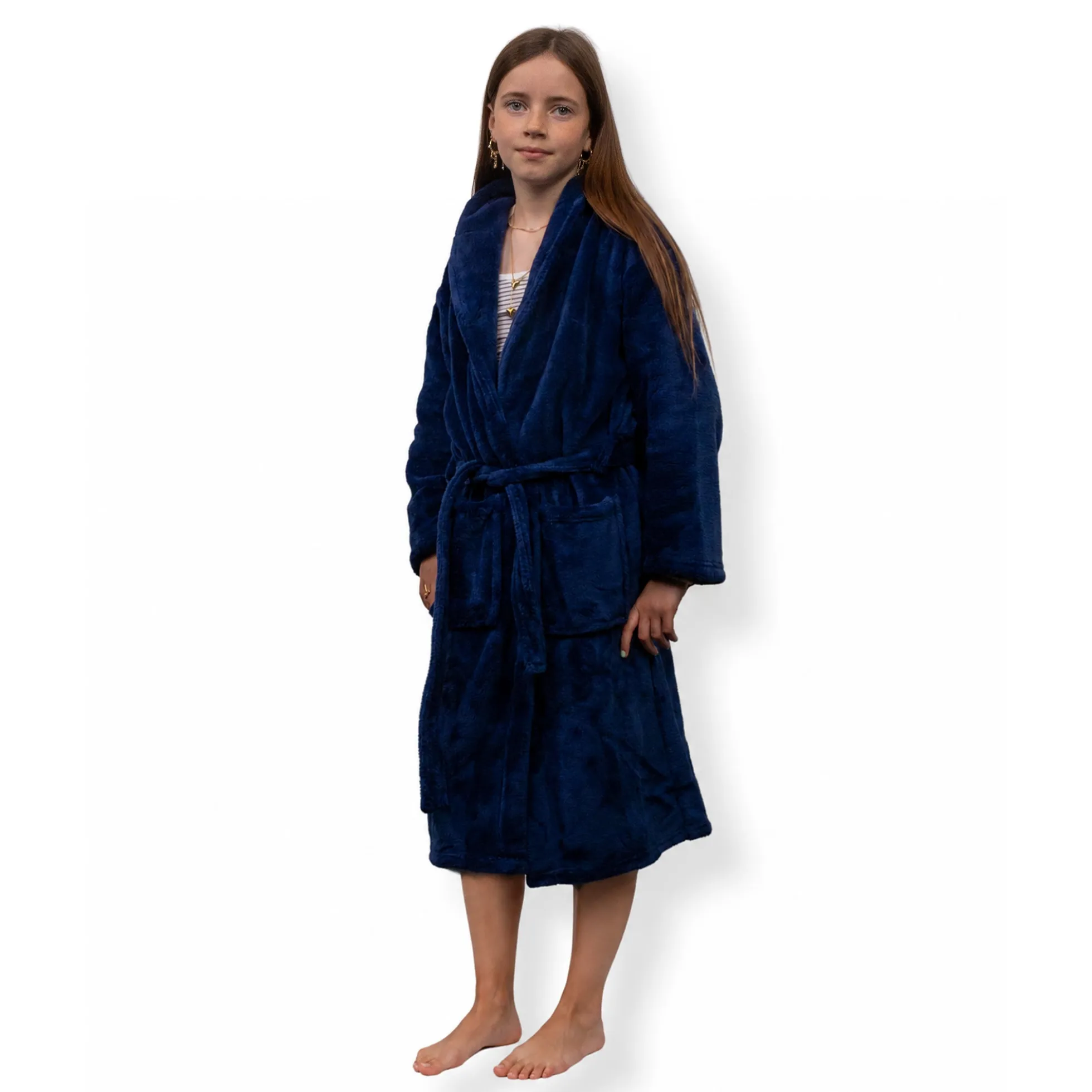 Morgenkåbe str. 8-10 år - 100% blød fleece børnekåbe - Blå