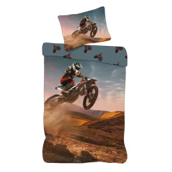 Motorcross sengetøj - 100% bomuld - Børnesengetøj 140x200 cm