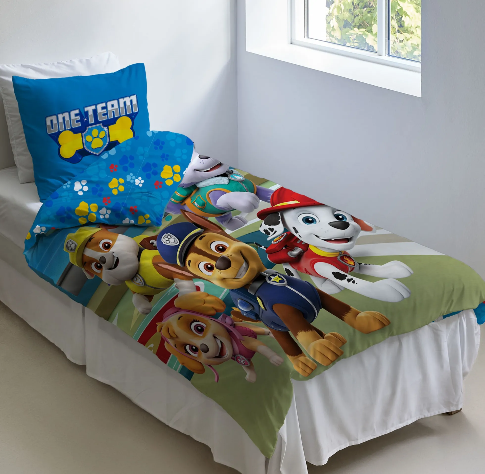 Paw Patrol sengetøj - 100% bomuld - Junior sengetøj 100x140 cm - Paw Patrol One Team