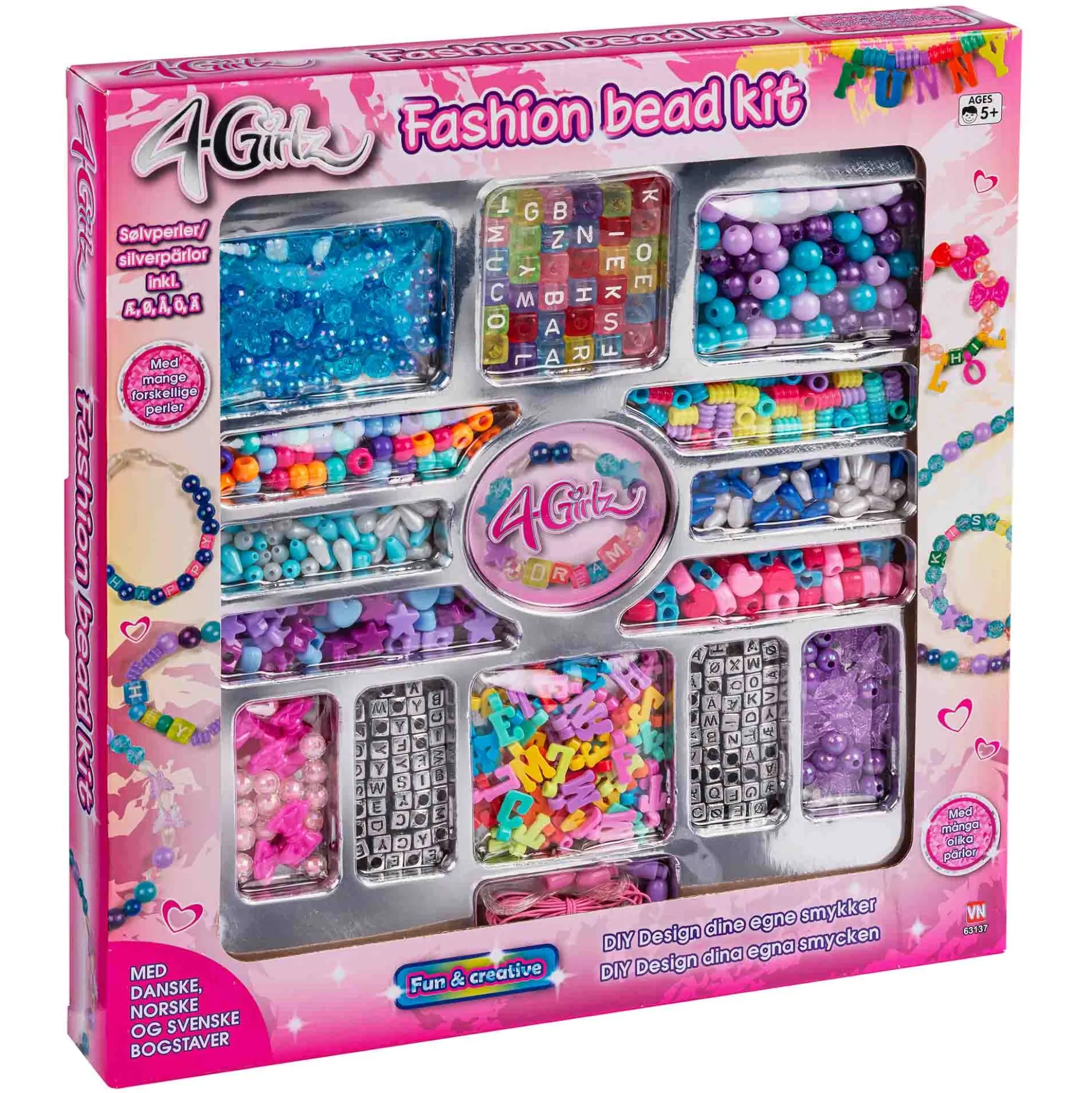 Perlesmykkesæt med bogstaver - Inkl. Æ, Ø, Å, Ö, Ä