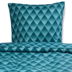 Pudebetræk 60x63 cm - 100% bomuldssatin - Blåt 3D harlekinmønster