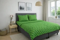 Pudebetræk 60x63 cm - 100% bomuldssatin - Grønt 3D harlekinmønster