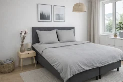 Pudebetræk 60x63 cm - GOTS certificeret økologisk bomuldssatin - Grå jacquardvævede tern