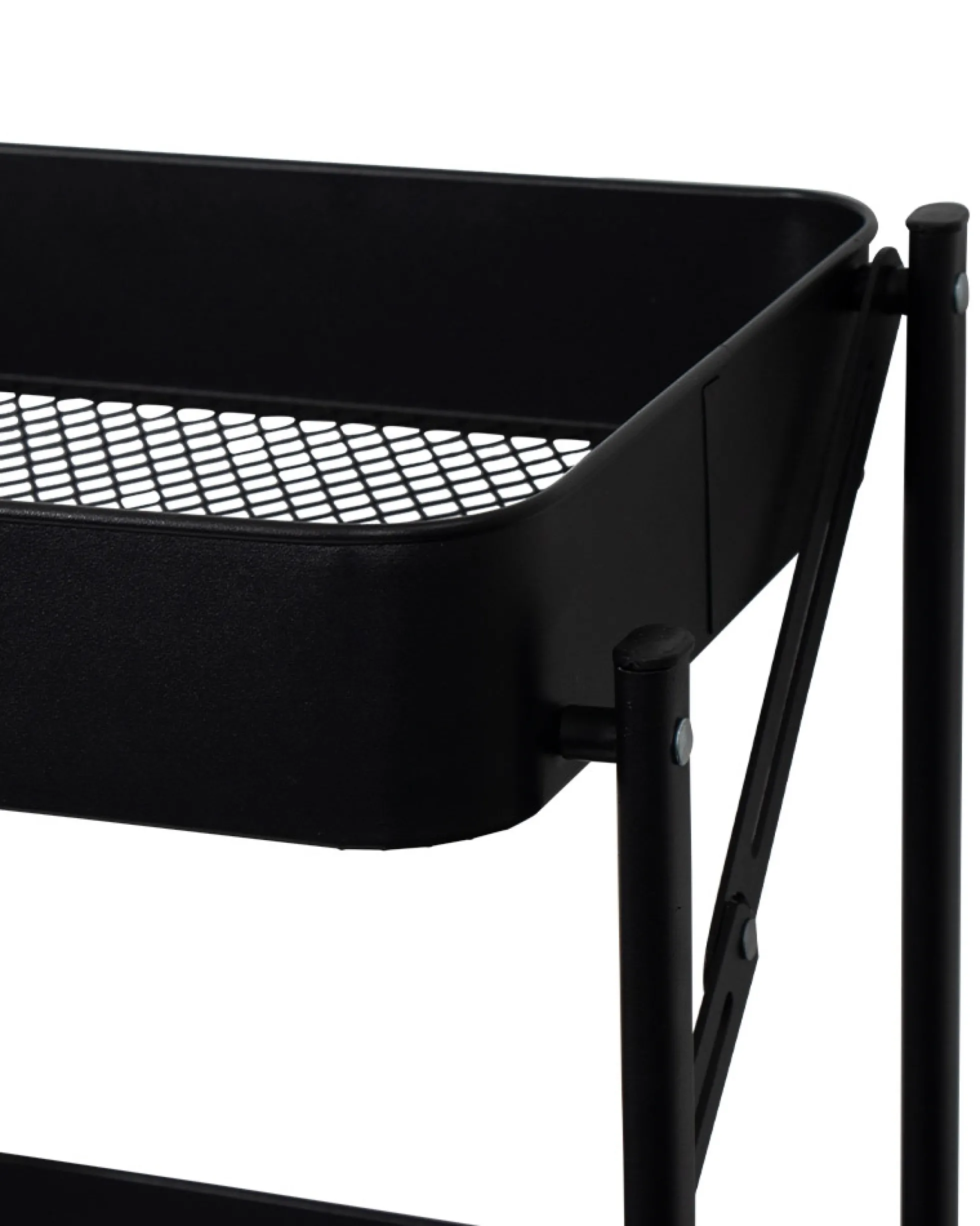 Rullevogn på hjul med 3 kurve - 78x45x30 cm - Sort metalvogn - Nem opbevaring