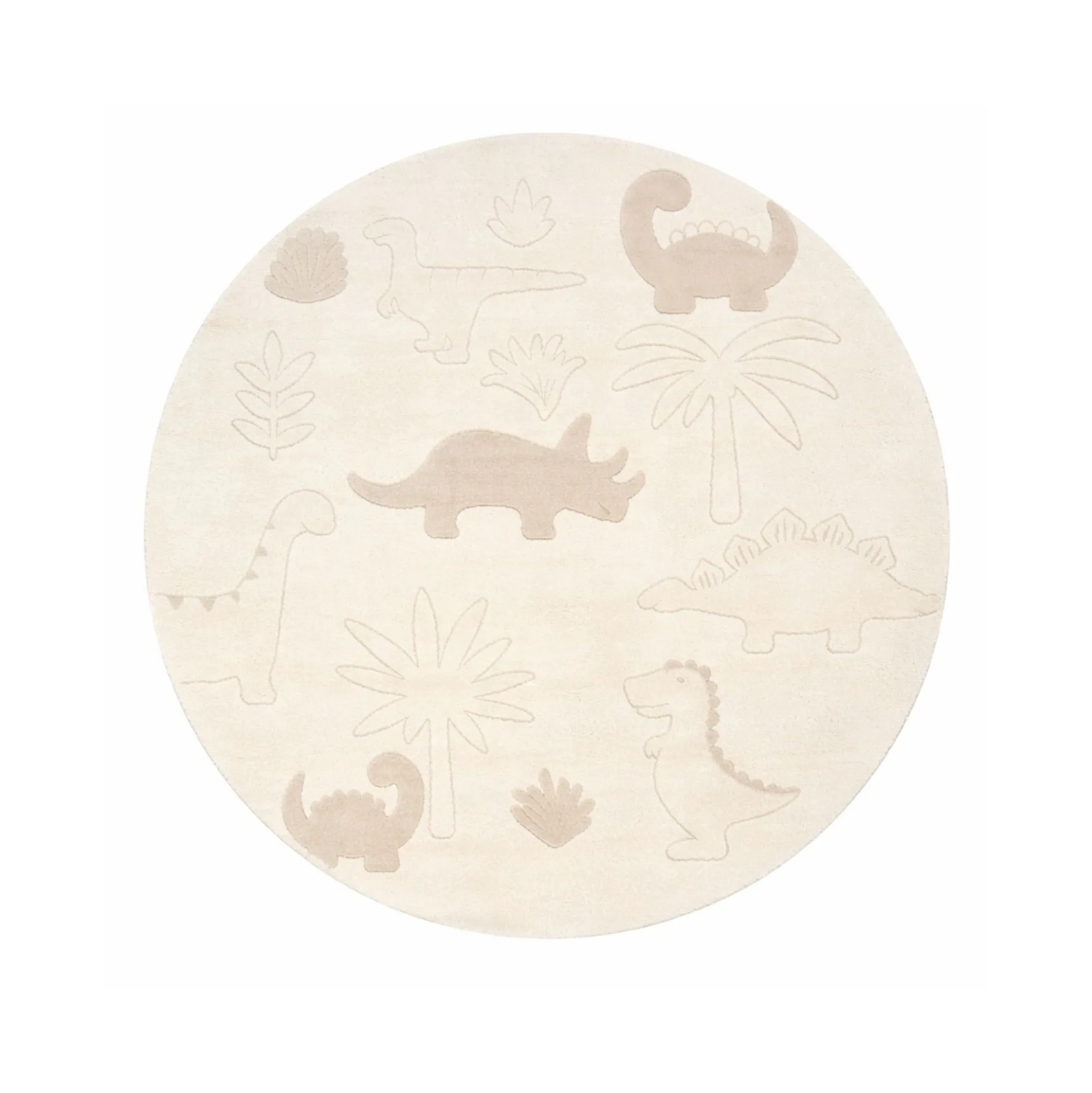 Rundt børnegulvtæppe - Ø 120 cm - Beige med dinosaur - Eclipse - Nordstrand Home