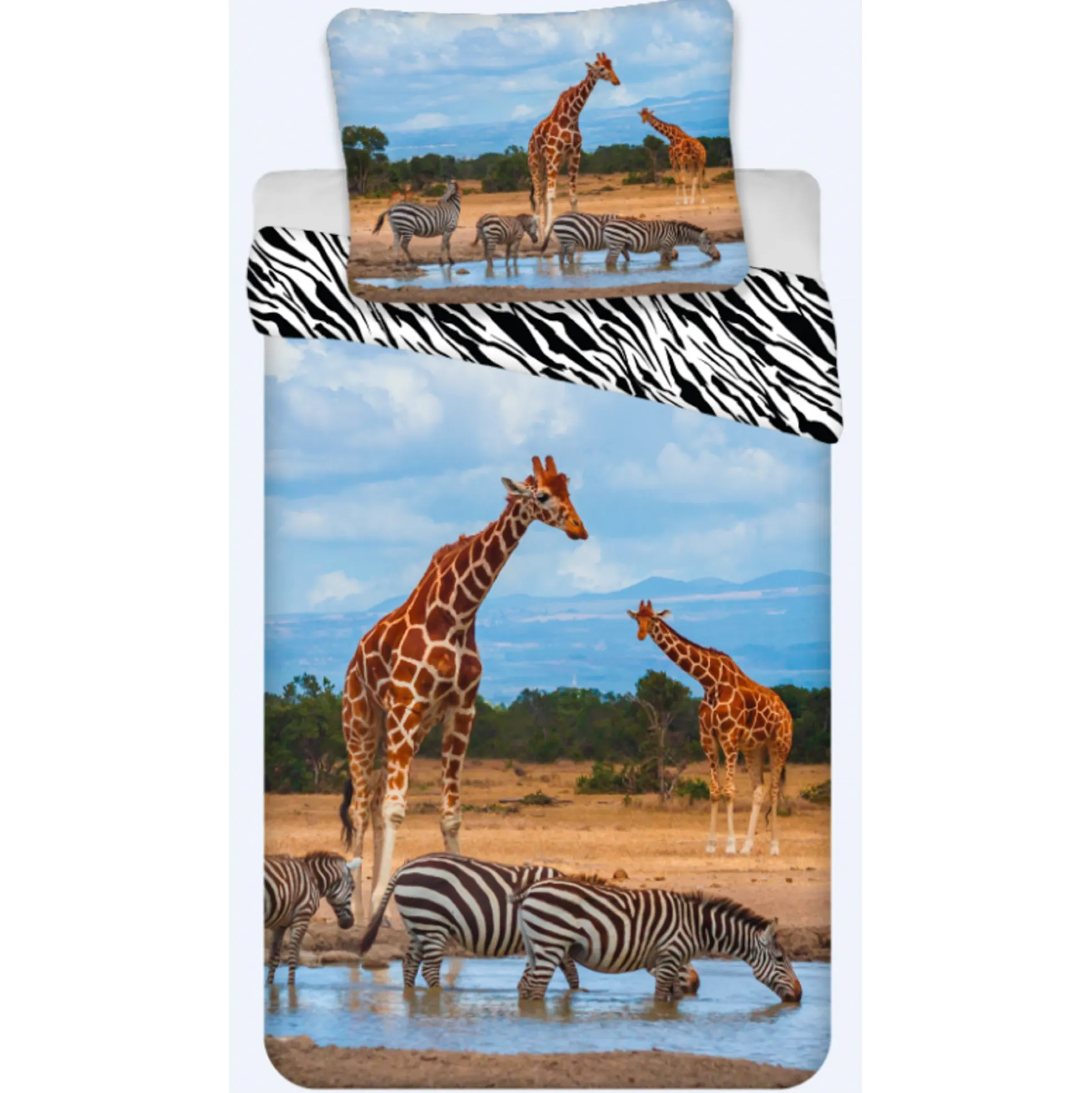 Sengetøj med dyr - 100% bomuld - Børnesengetøj 140x200 cm - Giraffer og zebraer på savannen