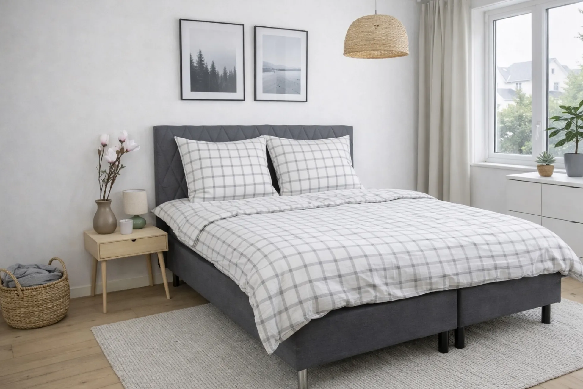 Sengetøj 140x220 cm - Bæk og Bølge - 100% bomulds krep - Grønne tern