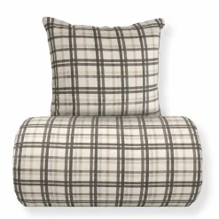 Sengetøj 150x210 cm - Bomulds flonel - Beige med blå tern