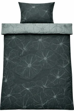 Sengetøj 140x200 cm - Bomuldssatin - Big Flower green - Vendbart blomster print