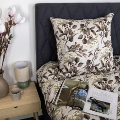 Sengetøj 140x200 cm - bomuldssatin - Blossom grey - Blomster print
