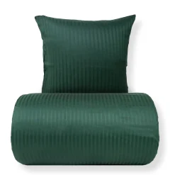 Sengetøj 150x210 cm - 100% bomuldssatin - Klassisk grønne striber