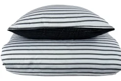 Sengetøj 150x210 cm - 100% bomuldssatin - Vendbart sort stribet print