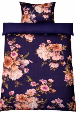 Sengetøj 150x210 cm - Bomuldssatin - Vendbart rosa blomster sengetøj