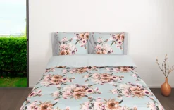 Sengetøj 150x210 cm - Bomuldssatin - Vendbart lyseblåt blomster sengetøj