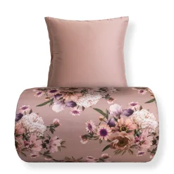 Sengetøj 140x220 cm - Bomuldssatin - Vendbart rosa blomster sengetøj