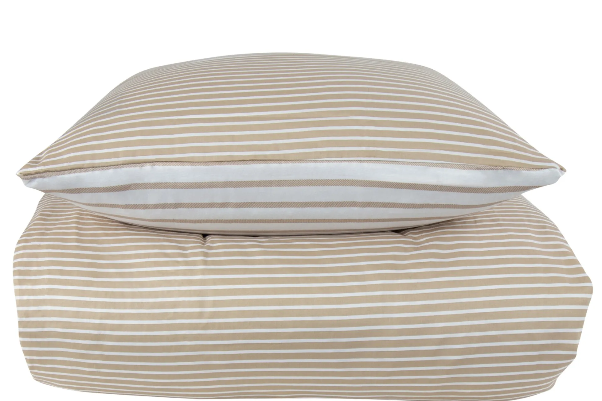 Sengetøj 140x200 cm - 100% bomuldssatin - Vendbart sandfarvet striber