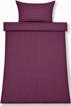 Sengetøj 140x220 cm - GOTS certificeret økologisk bomuldssatin - Blomme farvet jacquardvævede tern