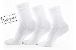 Tennissokker - 100 par hvide tennisstrømper med ribkant - Str. 43-47 - Unisex