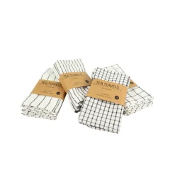 Viskestykker - 3-pak - Bomuld - 45x60 cm - Hvid med store sorte tern